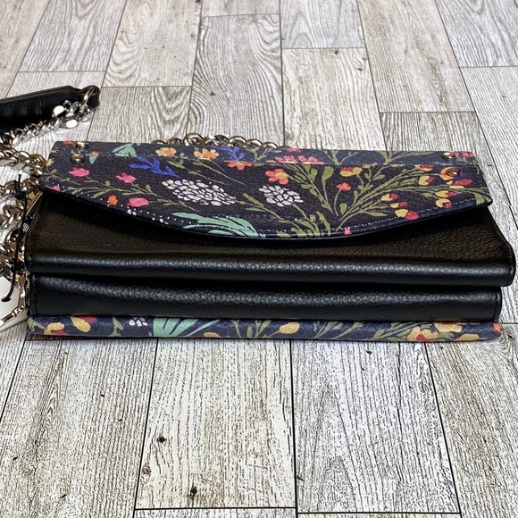 🌸🌿Aimee Kestenberg Delancey Floral Black Leather Wallet On a Chain - Picture 6 of 12